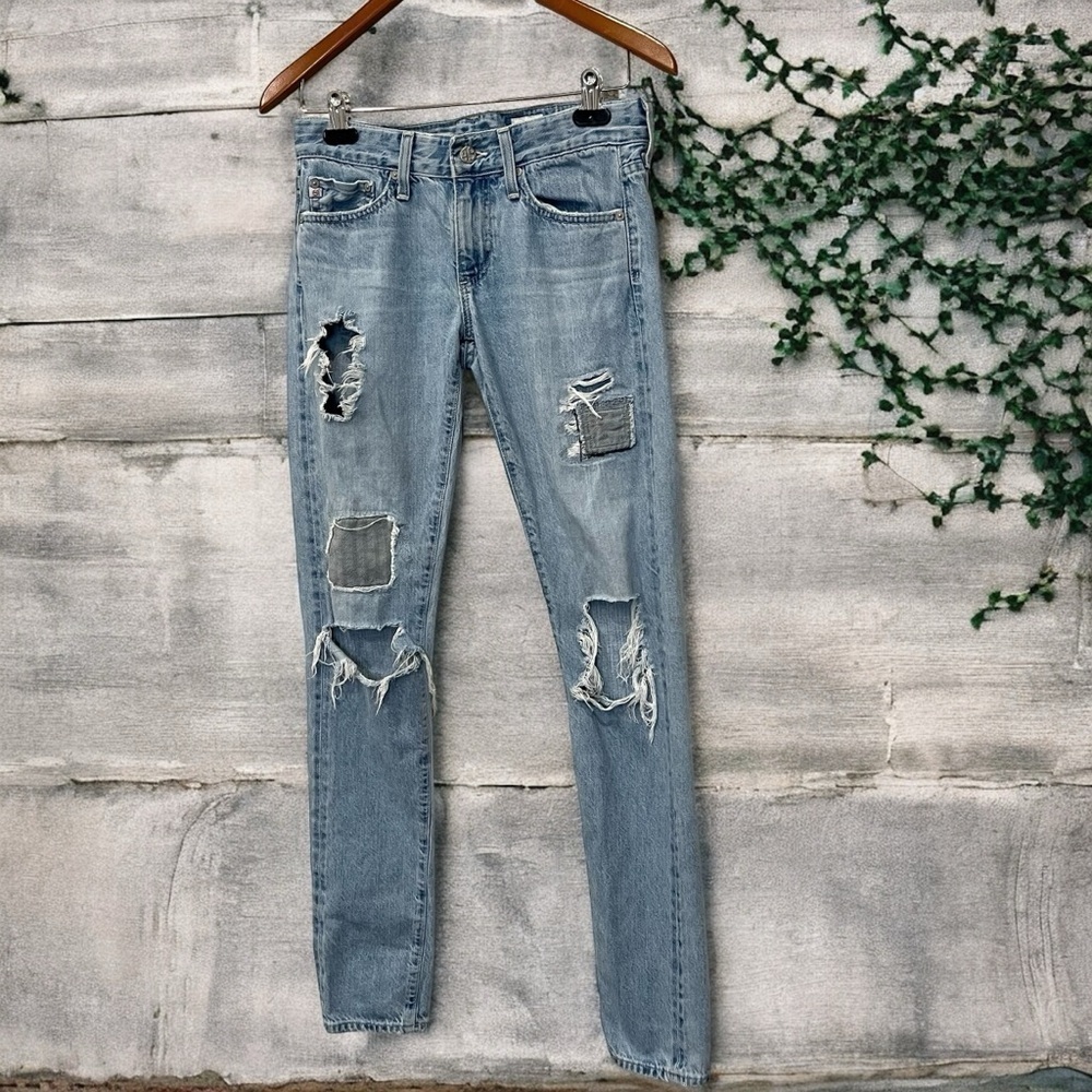AG Adriano Goldschmied The Nikki Relaxed Skinny Patchwork Boho Jeans Sz 24R